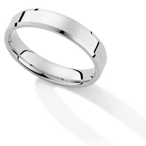 4mm Essential Flat-Court Bevelled Wedding Ring Band In 18 Carat White Gold