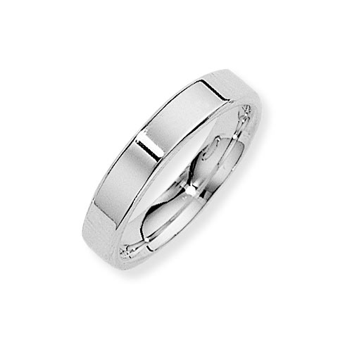 4mm Flat Court Band Ring Wedding Ring In 18 Ct White Gold
