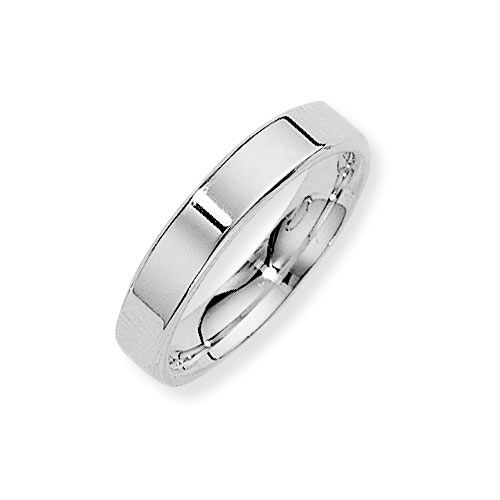4mm Flat Court Band Ring Wedding Ring In 9 Ct White Gold