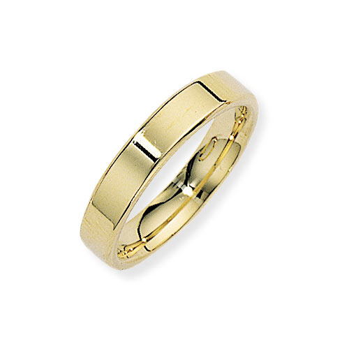 Gold Essentials 4mm Flat Court Band Ring Wedding Ring In 9 Ct Yellow Gold