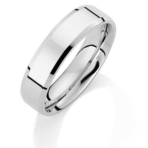 5mm Essential Flat-Court Bevelled Wedding Ring Band In 18 Carat White Gold
