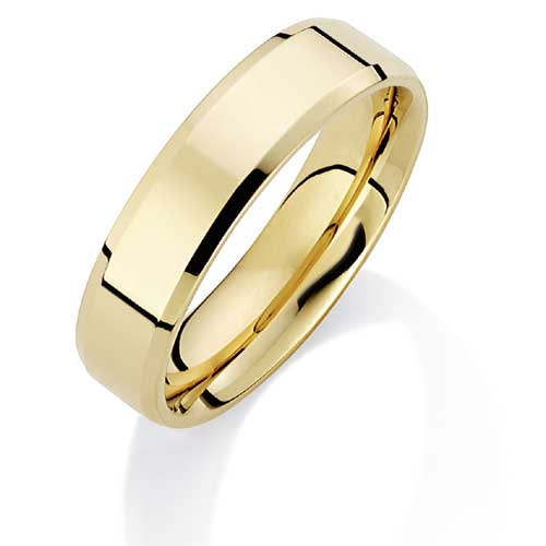 5mm Essential Flat-Court Bevelled Wedding Ring Band In 18 Carat Yellow Gold