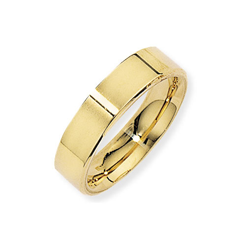 5mm Flat Court Band Ring Wedding Ring In 18 Ct Yellow Gold