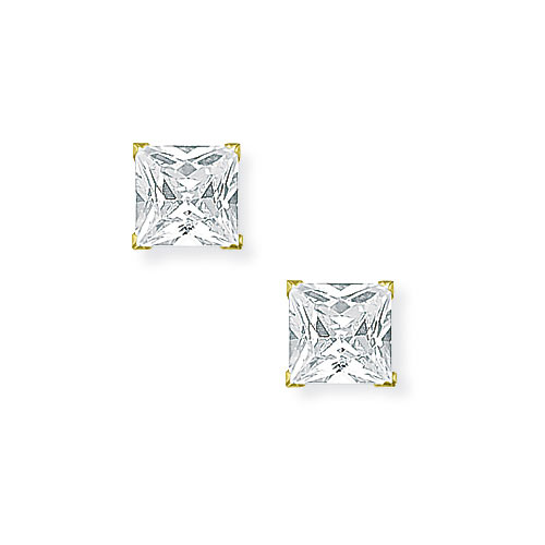 Gold Essentials 6mm Cubic Zirconia Square Stud Earrings In 9 Carat Yellow Gold