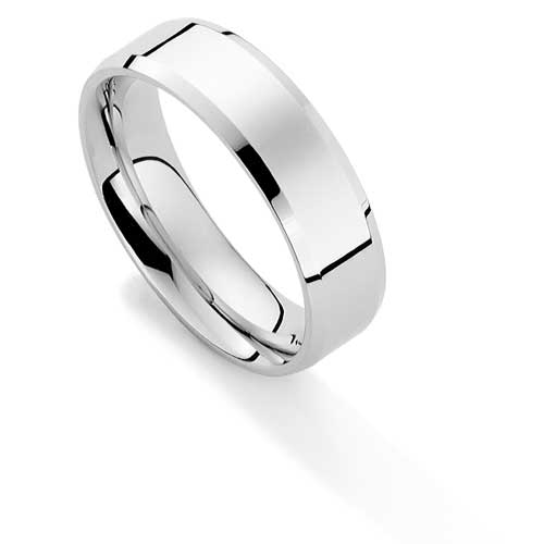 6mm Essential Flat-Court Bevelled Wedding Ring Band In 9 Carat White Gold