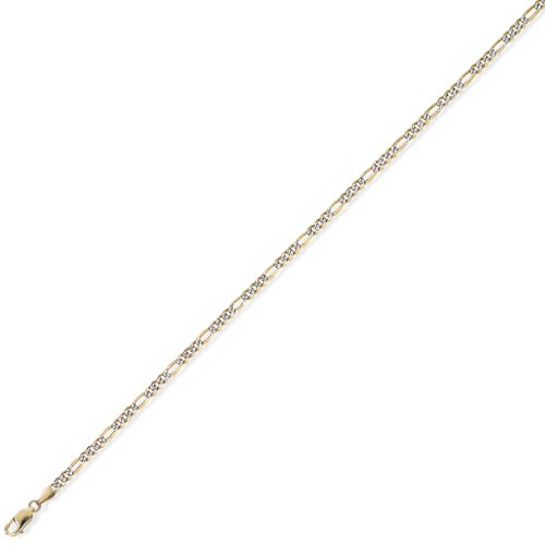 Gold Essentials 7.25 inch Rhodium Plated Figaro Bracelet In 9 Carat Yellow Gold