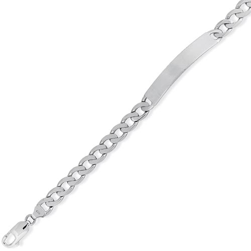 8 inch Gentsand#39; Identity Curb Bracelet In 9 Carat White Gold