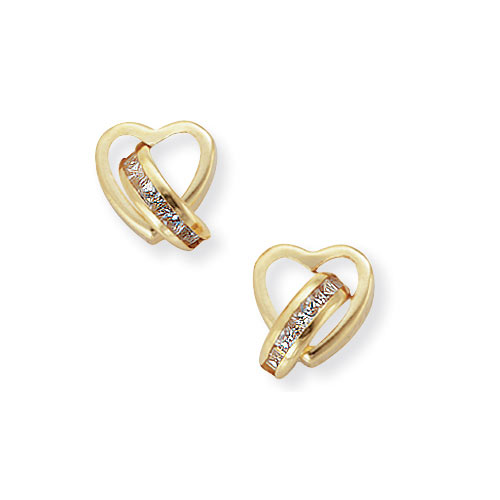 Gold Essentials 8mm Heart Shaped Cubic Zirconia Stud Earrings In 9 Carat Yellow Gold
