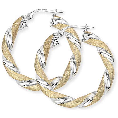 Gold Essentials 9ct Yellow Gold Rhodium Plated Twisted Earrings