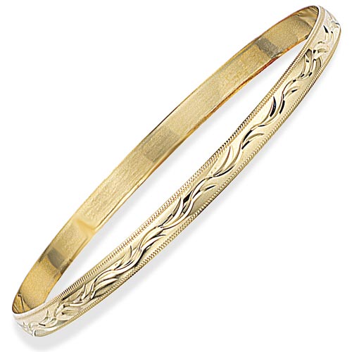 Gold Essentials 9ct Yellow Gold Round Diamond Cut Slave Bangle