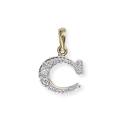 C Cubic Zirconia Initial Pendant In 9 Carat Yellow Gold