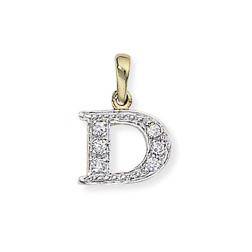 D Cubic Zirconia Initial Pendant In 9 Carat Yellow Gold