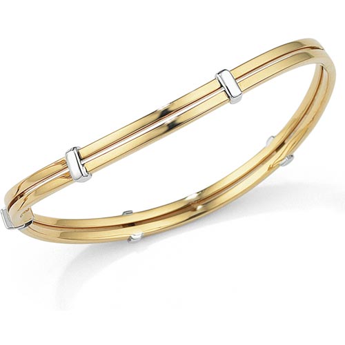 Gold Essentials Double Wave Bangle In 9 Carat Yellow and White Gold