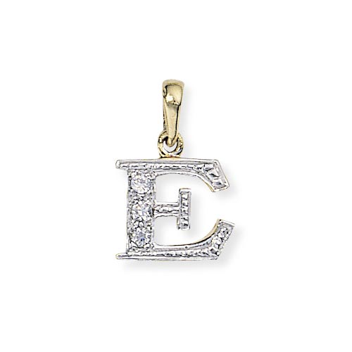 E Cubic Zirconia Initial Pendant In 9 Carat Yellow Gold