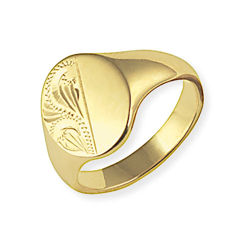 Gold Essentials Half Engraved Oxford Stamped Signet Ring In 9 Carat Yellow Gold