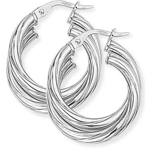 Gold Essentials Twisted Hoop Earrings In 9 Carat White Gold