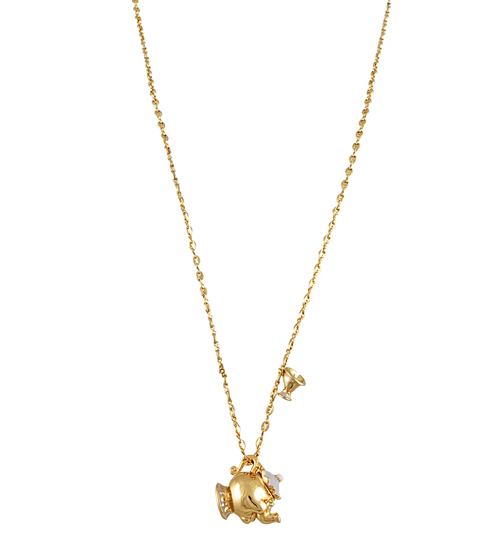 Gold Plated Mrs Potts Diamante Beauty And The