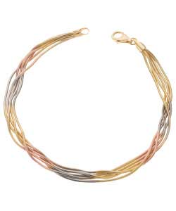 Plated Silver 3 Coloured Strand Snake Bracelet
