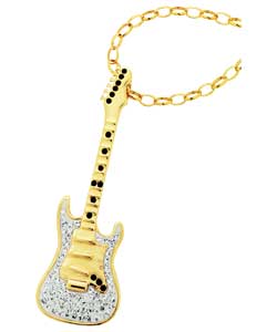 gold Plated Silver Crystal Fender Guitar Pendant