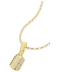 Gold Plated Silver Crystal Microphone Pendant
