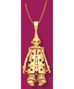 gold Plated Silver Cubic Zirconia Moveable Clown Pendant