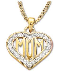 Gold Plated Silver Cubic Zirconia Mum Heart Pendant