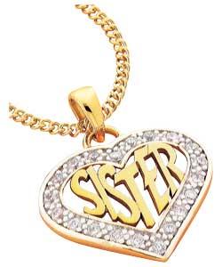Gold Plated Silver Cubic Zirconia Set Sister; Heart Pendant