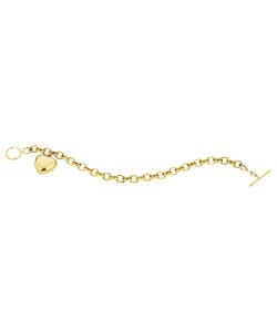 Gold Plated Silver Heart Dropper Belcher T-Bar Bracelet
