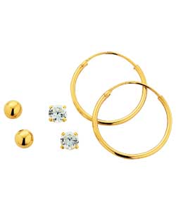 Plated Silver Hoop Ball Cubic Zirconia Stud Earrings