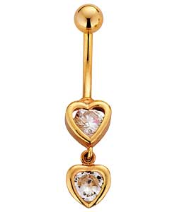 Gold Plated Steel Cubic Zirconia Heart Bodybar