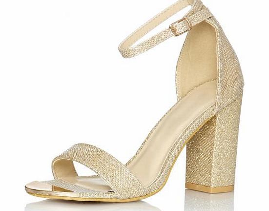 Gold Shimmer Block Heel Shoes