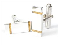 Gold Striped Silver Cufflinks by Justin Duance