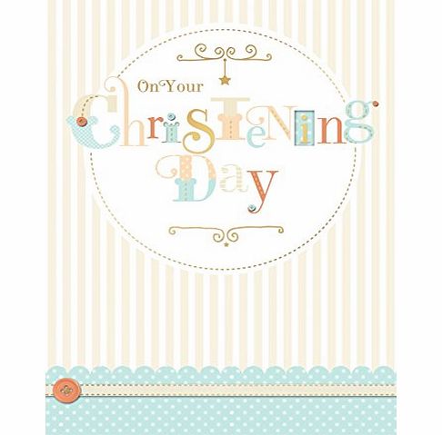 Gold Unisex Christening Day Greetings Card Stripes amp; Buttons 7.5`` x 5`` Code 763B