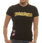 Womens Playa Gold Foil Print T-Shirt Black