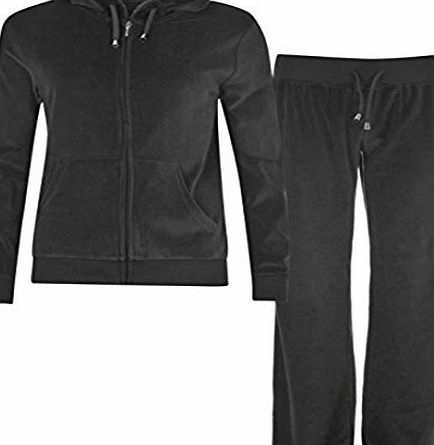 Womens Velour Suit Tracksuit Long Sleeves Length Plain Casual New Black 10 (S)