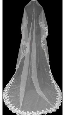 golden partners Ivory 118`` Cathedral Bridal Wedding Veil with Flower patterned Lace