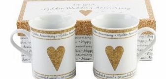 Golden Wedding/Anniversary Pair Of Gift Boxed Golden Anniversary Mugs - 50th Wedding Anniversary