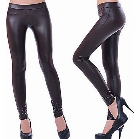 Goldream LE2 Ladies Womens Wet Look Low Waist Tight Leggings Jeggings Sexy Trousers Pants - Dark Coffee(S)