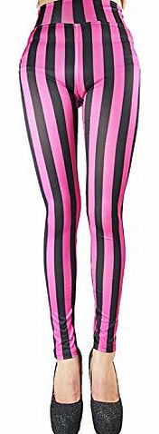 LE8 Ladies Fashion High Waist Sexy Stretch Stripes Trousers Full Length Skinny Long Leggings Pants Free Size - 04