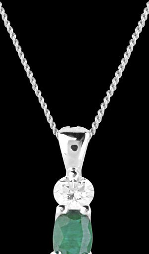 Goldsmiths 18ct White Gold, Emerald and Diamond Pendant