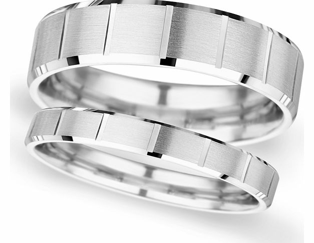 Goldsmiths 4mm D Shape Heavy vertical lines Wedding Ring in