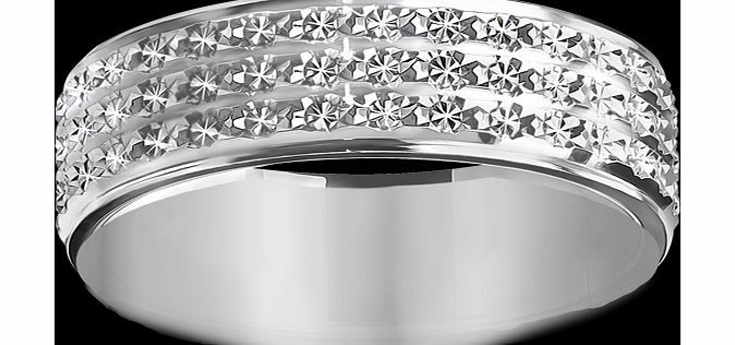 Goldsmiths 4mm ladies three row diamond cut ring in 9 carat
