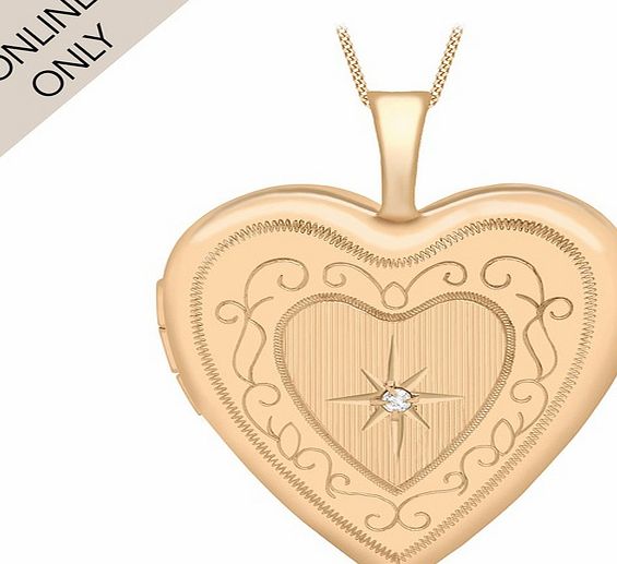 Goldsmiths 9ct Rose Gold 20mm Diamond Set Heart Locket