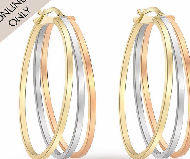 Goldsmiths 9ct Three Colour Gold Hoop Earrings