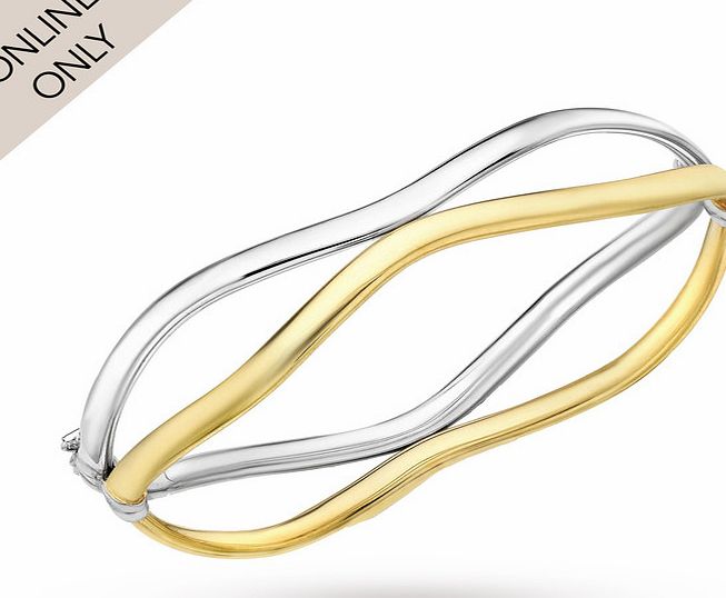 Goldsmiths 9ct Two Colour Gold Wave Bangle