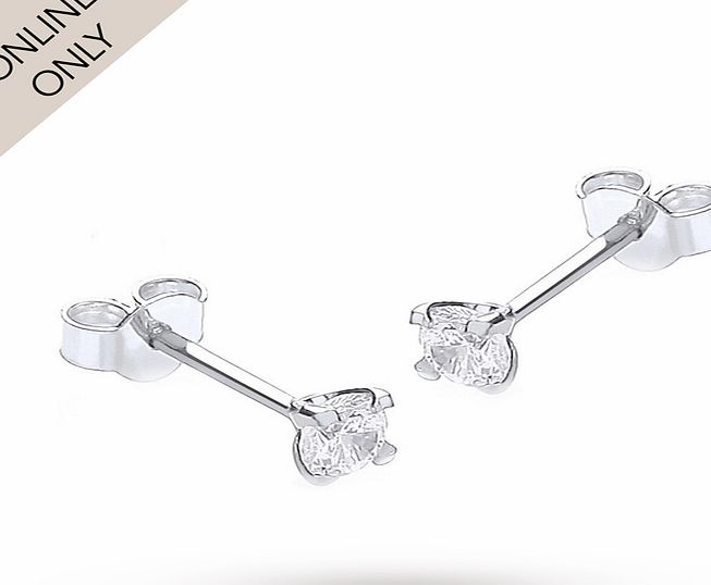 Goldsmiths 9ct White Gold 3mm Cubic Zirconia Stud Earrings