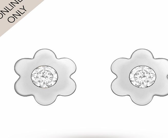Goldsmiths 9ct White Gold Cubic Zirconia Flower Stud Earrings