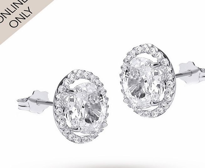 Goldsmiths 9ct White Gold Cubic Zirconia Oval Stud Earrings