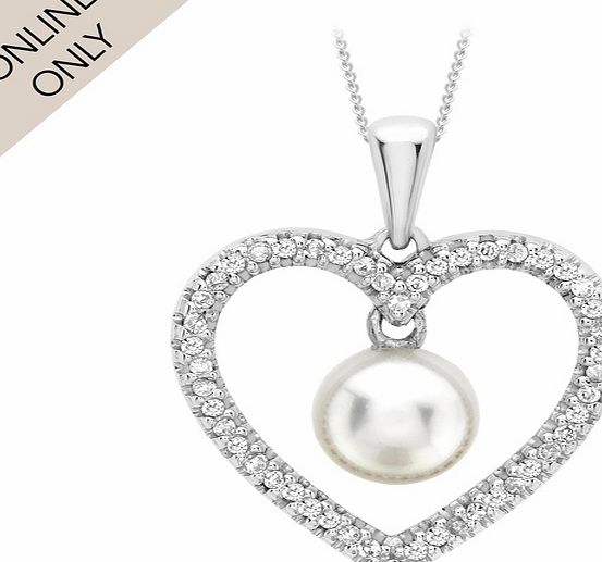 Goldsmiths 9ct White Gold Diamond and Pearl Heart Pendant