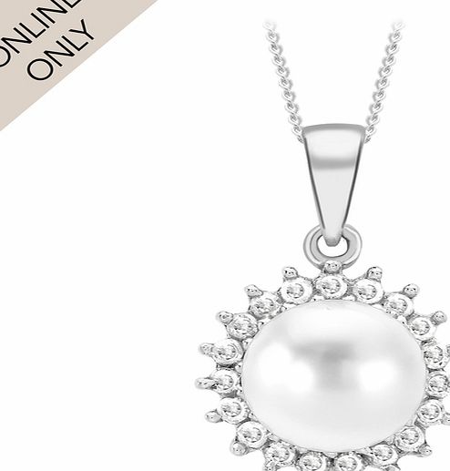 Goldsmiths 9ct White Gold Diamond and Pearl Pendant
